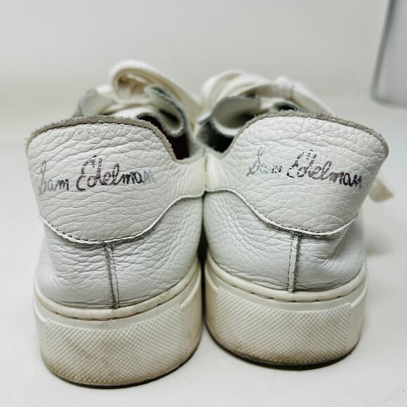 Sam Edelman Soft LEather Sneaker Lace Up Shoe White Raw Edge Casual - 8 - Picture 6 of 8